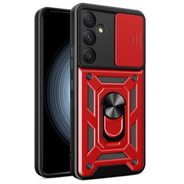 Coque Hybride Samsung Galaxy A35 à Anneau Rotatif avec Protection pour Appareil Photo - Rouge