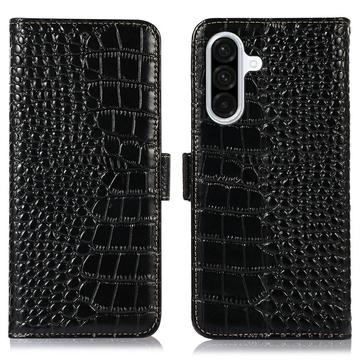 Étui Portefeuille Samsung Galaxy A36 en Cuir avec RFID - Série Crocodile - Noir