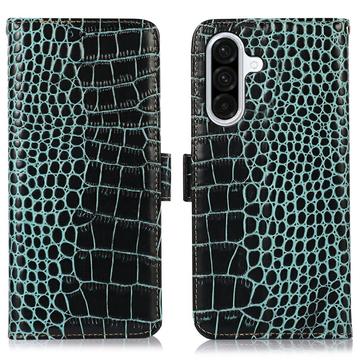 Étui Portefeuille Samsung Galaxy A36 en Cuir avec RFID - Série Crocodile - Vert