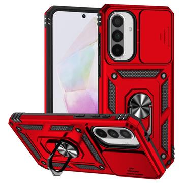 Coque Hybride Samsung Galaxy A36 à Anneau Rotatif avec Protection pour Appareil Photo - Rouge