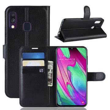 Étui Portefeuille Samsung Galaxy A40 avec Fermeture Magnétique - Noir