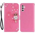 Etui Samsung Galaxy A55 Owl Rhinestone - Rose Vif