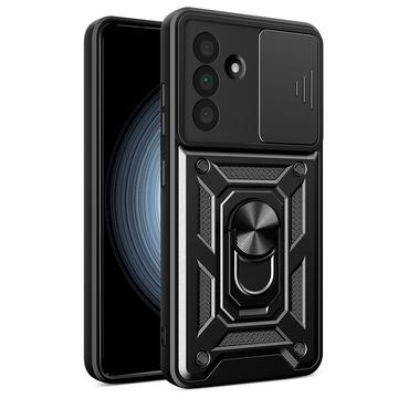 Coque Hybride Samsung Galaxy A56 à Anneau Rotatif avec Protection pour Appareil Photo - Noire