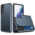 Coque Hybride Samsung Galaxy S21 5G avec Fente pour Carte Coulissante - Bleu Foncé