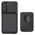 Coque Magnétique Samsung Galaxy S22 5G avec Porte-Cartes - Fibre de Carbone - Noire