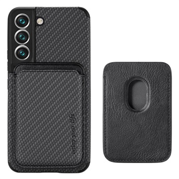 Coque Magnétique Samsung Galaxy S22 5G avec Porte-Cartes - Fibre de Carbone - Noire