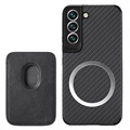 Coque Magnétique Samsung Galaxy S22 5G avec Porte-Cartes - Fibre de Carbone - Noire