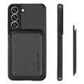 Coque Magnétique Samsung Galaxy S22 5G avec Porte-Cartes - Fibre de Carbone - Noire