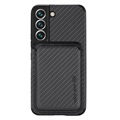 Coque Magnétique Samsung Galaxy S22 5G avec Porte-Cartes - Fibre de Carbone - Noire