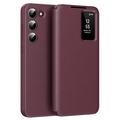 Étui à rabat Samsung Galaxy S22 5G Smart Clear View avec fente pour carte - Vin Rouge