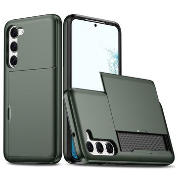 Coque Hybride Samsung Galaxy S23 5G avec Fente pour Carte Coulissante - Vert Armée