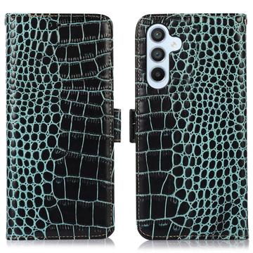 Étui Portefeuille Samsung Galaxy S23 FE en Cuir avec RFID - Série Crocodile - Vert