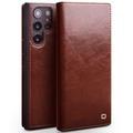 Etui Portefeuille Samsung Galaxy S23 Ultra 5G en Cuir Qialino Classic - Marron