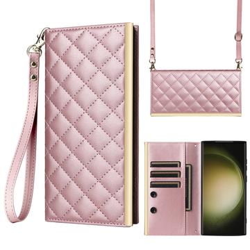 Étui Samsung Galaxy S23 Ultra portefeuille matelassé luxueux - Or rose