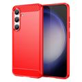 Coque Samsung Galaxy S24 en TPU Brossé - Fibre de Carbone - Rouge