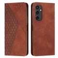 Étui Portefeuille Samsung Galaxy S24 FE avec fermeture magnétique à motif de losange - Marron