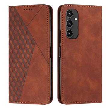 Étui Portefeuille Samsung Galaxy S24 FE avec fermeture magnétique à motif de losange - Marron