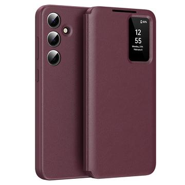 Étui à rabat Samsung Galaxy S24 FE Smart Clear View avec fente pour carte - Vin Rouge