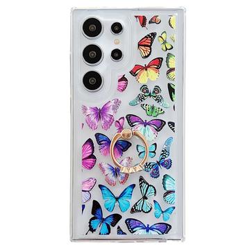 Coque Samsung Galaxy S24 Ultra en TPU Butterfly avec support d\'anneau - coloré