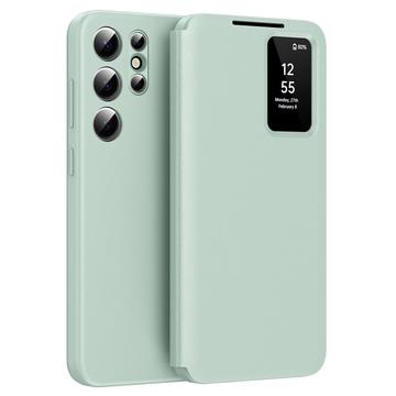 Étui à rabat Samsung Galaxy S24 Ultra Smart Clear View avec fente pour carte - Vert clair