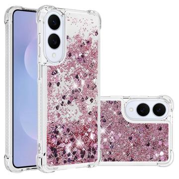 Coque Samsung Galaxy S25 Edge en TPU Glitter Quicksand - Coeurs en or rose
