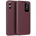 Étui à rabat Samsung Galaxy S25 Edge Smart Clear View avec fente pour carte - Vin Rouge