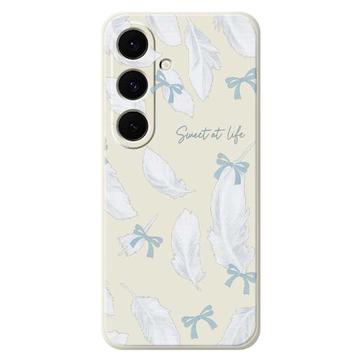 Coque Samsung Galaxy S25 FE en TPU à motif de plumes - Beige