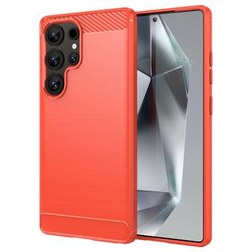Coque Samsung Galaxy S25 Ultra en TPU Brossé - Fibre de Carbone - Rouge