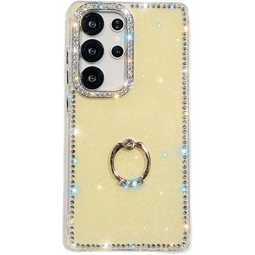 Coque Hybride Samsung Galaxy S25 Ultra CrystalGlow avec support à anneau - Jaune