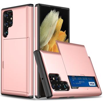 Coque Hybride Samsung Galaxy S25 Ultra avec Fente pour Carte Coulissante - Rose Doré