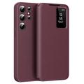 Étui à rabat Samsung Galaxy S25 Ultra Smart Clear View avec fente pour carte - Vin Rouge