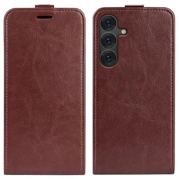Étui à Rabat Vertical Samsung Galaxy S25 avec Porte-Cartes - Marron