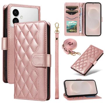 Étui Samsung Galaxy S26 Edge portefeuille matelassé luxueux - Rose Doré