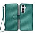 Etui portefeuille premium Samsung Galaxy S26 Pro avec sangle - Texture fibre de carbone - Vert carbone