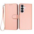 Etui portefeuille premium Samsung Galaxy S26 Pro avec sangle - Texture fibre de carbone - Rose carbone