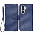 Etui portefeuille premium Samsung Galaxy S26 Pro avec sangle - Texture fibre de carbone - Bleu carbone
