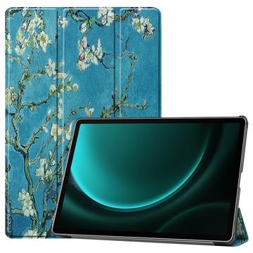 Étui à Rabat Smart Samsung Galaxy Tab S9 FE+ - Série Tri-Fold - Fleurs Blanches