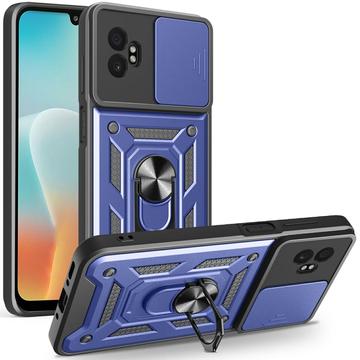 Coque Hybride Samsung Galaxy XCover7 Pro à Anneau Rotatif avec Protection pour Appareil Photo - Bleue