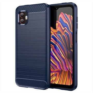 Coque en TPU Brossé pour Samsung Galaxy Xcover6 Pro - Fibre de Carbone - Bleue