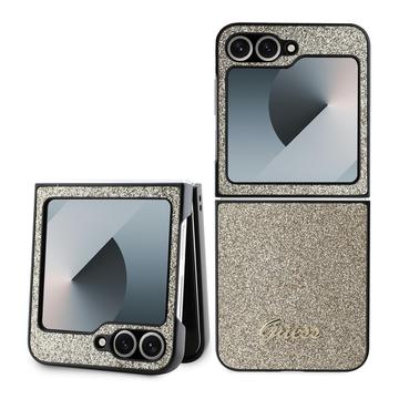 Coque Hybride Samsung Galaxy Z Flip6 Guess Glitter Flakes Metal Logo - Doré