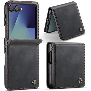 Étui portefeuille Samsung Galaxy Z Flip7 Caseme 033 en texture de veau avec blocage RFID - Noir