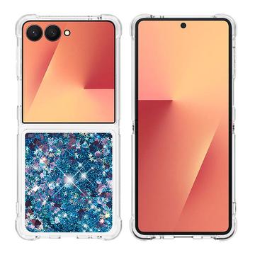 Coque Samsung Galaxy Z Flip7 en TPU Glitter Quicksand - Coeurs bleus