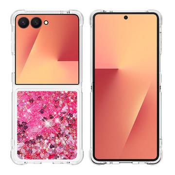 Coque Samsung Galaxy Z Flip7 en TPU Glitter Quicksand - Coeurs roses