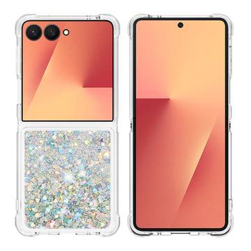 Coque Samsung Galaxy Z Flip7 en TPU Glitter Quicksand - Coeurs d\'argent