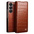 Etui à rabat Samsung Galaxy Z Fold6 en Cuir Qialino Classic - Crocodile - Dunkelbraun