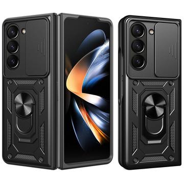 Coque Hybride Samsung Galaxy Z Fold7 à Anneau Rotatif avec Protection pour Appareil Photo - Noire