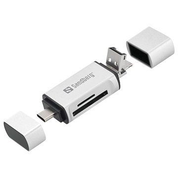 Lecteur de Carte SD / MicroSD Sandberg - USB-A / USB-C / MicroUSB - Argenté