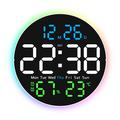 Horloge murale LED silencieuse avec affichage numérique et lumière d'ambiance - Noir