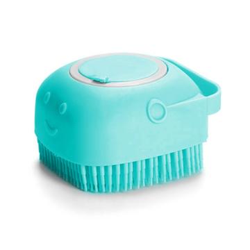 Brosse de bain souple pour chien/chat avec distributeur de shampoing - Bleu