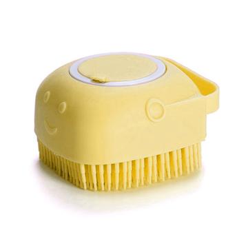 Brosse de bain souple pour chien/chat avec distributeur de shampoing - jaune